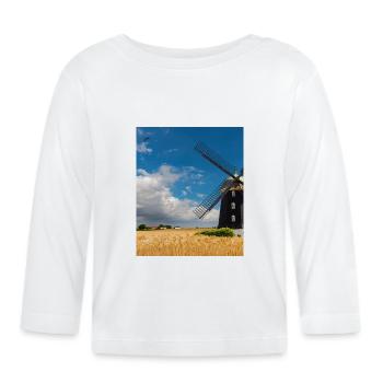 Mill among golden fields - Organic Baby Long Sleeve T-Shirt - white - Front