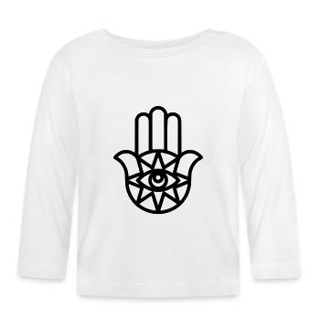 Hamsa Hand Fatima Umriss - Baby Bio-Langarmshirt - Weiß - Vorne