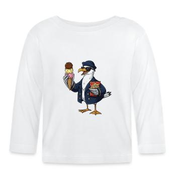 Cooler Möwenkapitän Mit Eis Und Chips - Baby Bio-Langarmshirt - Weiß - Vorne