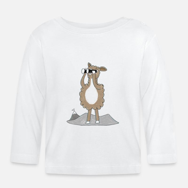 Lama mit Fernglas - Baby Bio-Langarmshirt - Weiß