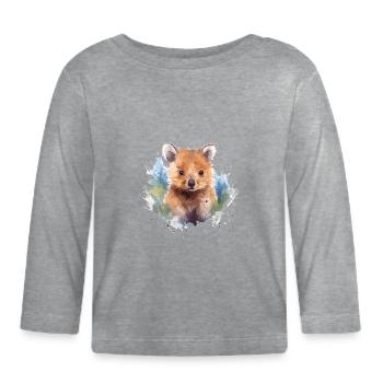 Aquarell Quokka - Bunte Australische Tierkunst - Baby Bio-Langarmshirt - Grau meliert - Vorne