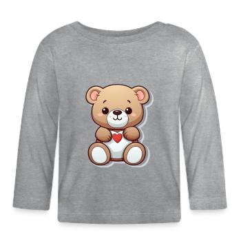 cute heart teddy - Organic Baby Long Sleeve T-Shirt - heather grey - Front