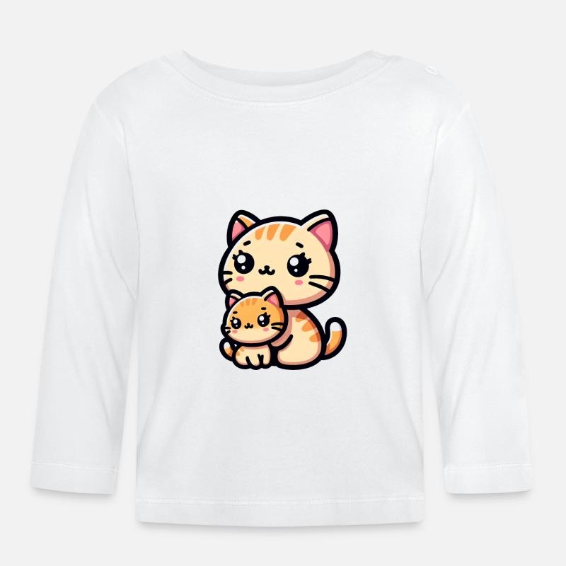 Stolze Katzenmutter mit ihrem Kätzchen zum Muttertag - Baby Bio-Langarmshirt - Weiß