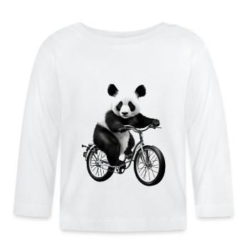 Panda à vélo - T-shirt manches longues bio Bébé - blanc - Devant
