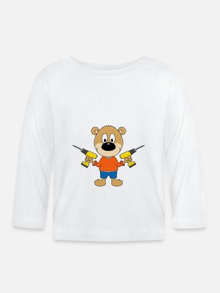 TEDDY - BÄR - HEIMWERKER - HANDWERKER - BOHRER - Baby Bio-Langarmshirt - Weiß