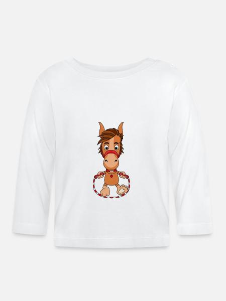 PFERD - PONY - PFERDE - PONYS - SPRINGSEIL - Baby Bio-Langarmshirt - Weiß