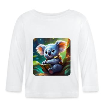 Ours koala mignon avec livre - T-shirt manches longues bio Bébé - blanc - Devant