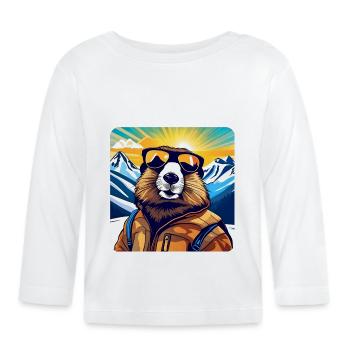 Marmotte cool dans les Alpes avec des lunettes de soleil - T-shirt manches longues bio Bébé - blanc - Devant