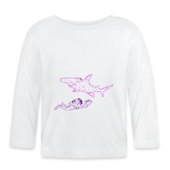 Hai mit Kamerataucher pink - Baby Bio-Langarmshirt - Weiß - Vorne