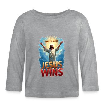 Spoiler Alert: Jesus Wins - Organic Baby Long Sleeve T-Shirt - heather grey - Front