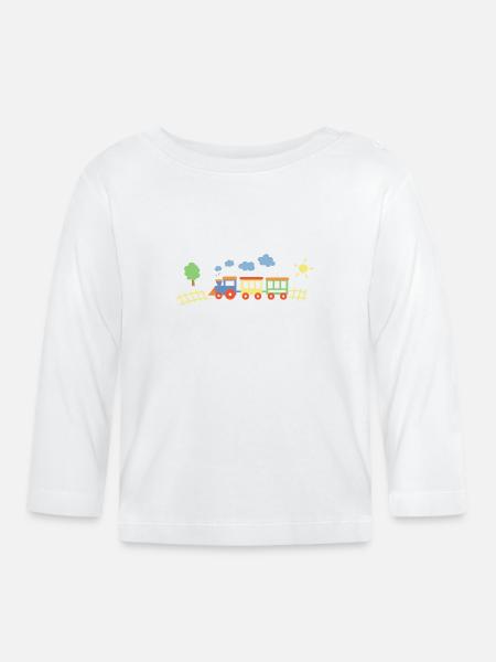 Train With Wagons - Organic Baby Long Sleeve T-Shirt - white