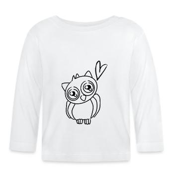 Süße Eule mit Herz Zeichnung Pinsel - Baby Bio-Langarmshirt - Weiß - Vorne