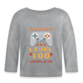 100th Birthday Level 100 Complete - Organic Baby Long Sleeve T-Shirt - heather grey - Front