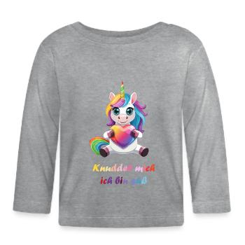 Cuddly Unicorn - Organic Baby Long Sleeve T-Shirt - heather grey - Front