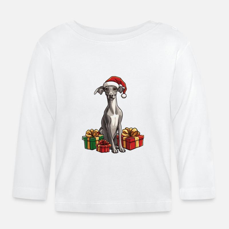 Cadeaux de Noël pour chiens lévriers - T-shirt manches longues bio Bébé - blanc