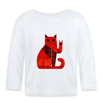Red Cat Plaid Pattern Modern - Organic Baby Long Sleeve T-Shirt - white - Front