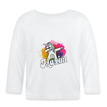 MAXIM - Beautiful Boy Name with Cool Unicorn - Organic Baby Long Sleeve T-Shirt - white - Front