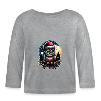 Kleine Weihnachtseule im Winterwald Weihnachtswald - Baby Bio-Langarmshirt - Grau meliert - Vorne