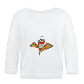 Pizza mit Getränk - Baby Bio-Langarmshirt - Weiß - Vorne
