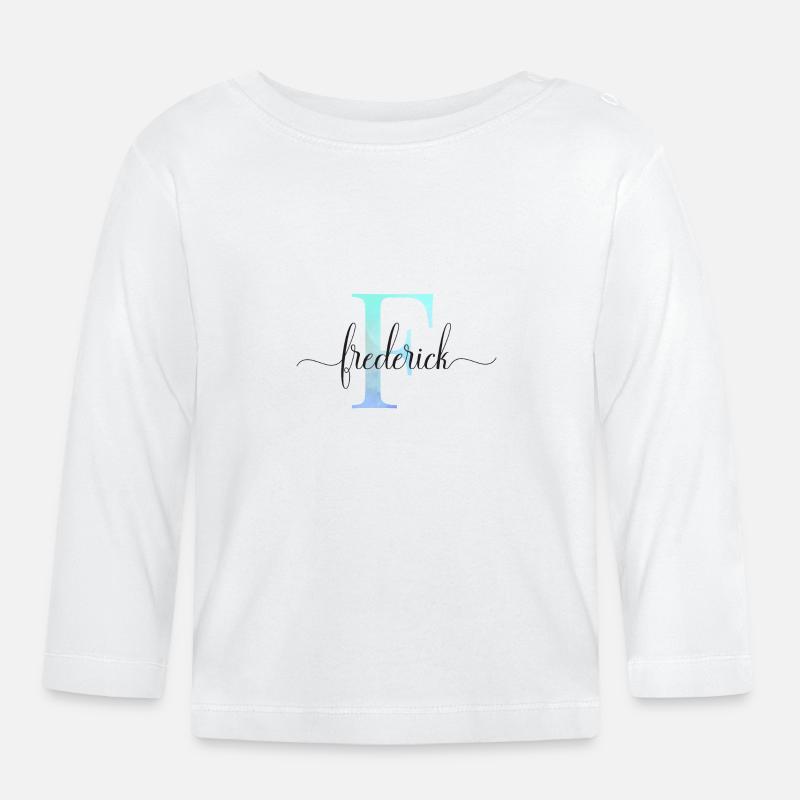 E| Monogramme | Nom | Frédéric | Aquarelle - T-shirt manches longues bio Bébé - blanc