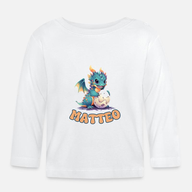 Matteo - Name - Drache - Baby Bio-Langarmshirt - Weiß