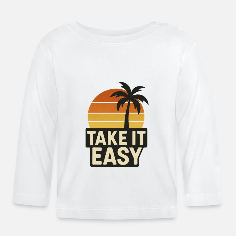 Take It Easy – Retro Sunset Vibes Shirt, Palme - Baby Bio-Langarmshirt - Weiß