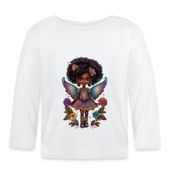 Black fairy with rainbow-colored wings - afro - Organic Baby Long Sleeve T-Shirt - white - Front