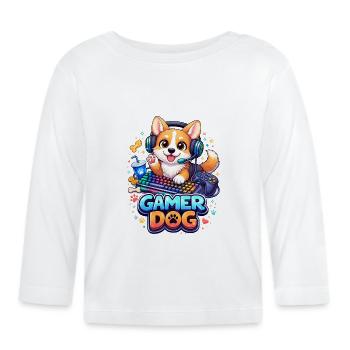 Gamer Dog – Kawaii Dog with Headset & Keyboard - Organic Baby Long Sleeve T-Shirt - white - Front