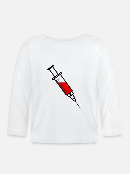 Impfspritze mit rotem flüssigem Medikament - Baby Bio-Langarmshirt - Weiß