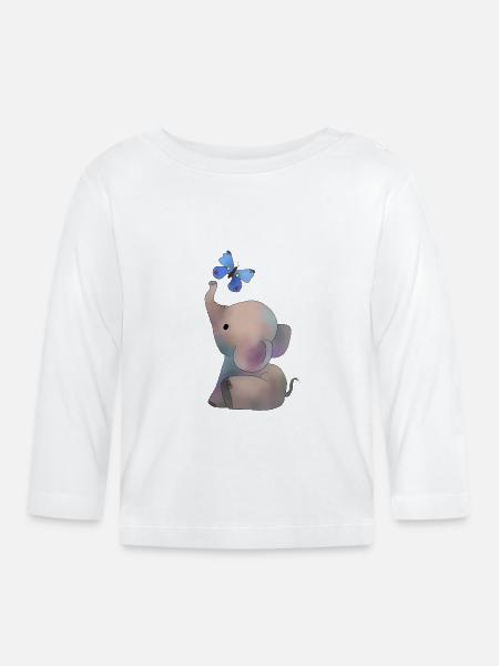 Elefant mit Schmetterling - Baby Bio-Langarmshirt - Weiß