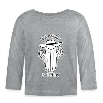 Cute Cactus with hat - Not prickly, but edgy - Organic Baby Long Sleeve T-Shirt - heather grey - Front