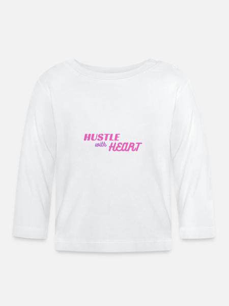 Hustle with Heart (pink) - Baby Bio-Langarmshirt - Weiß