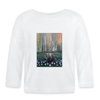 Bear in Snowy Forest Scene - Organic Baby Long Sleeve T-Shirt - white - Front