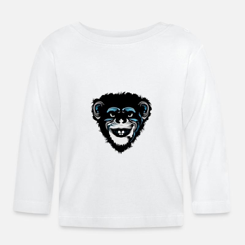 testa scimmia scimpanzé macaco disegno 709 A - Maglietta a manica lunga ecologico per bambini - bianco