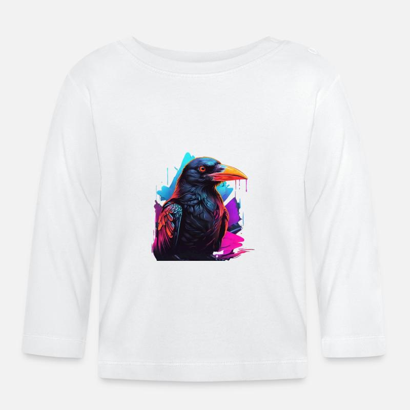 Rabe Farbenfroh Krähe Neonlight - Baby Bio-Langarmshirt - Weiß