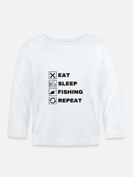 Eat Sleep Fishing Repeat - Baby Bio-Langarmshirt - Weiß