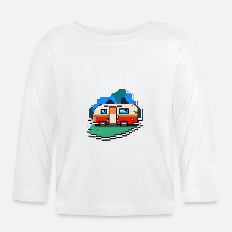 pixel vintage camper - Baby Bio-Langarmshirt - Weiß