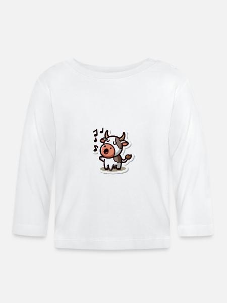 Niedliche singende Kuh Illustration - Baby Bio-Langarmshirt - Weiß