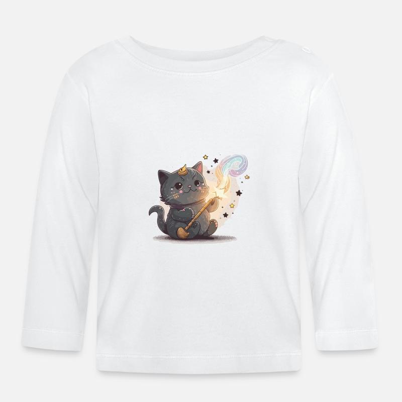 Witziger Katzen-Zauberer - Baby Bio-Langarmshirt - Weiß