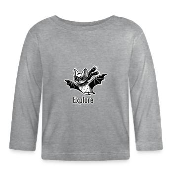 Fliegende Fledermaus mit Brille und Schal - Explore Design - Baby Bio-Langarmshirt - Grau meliert - Vorne