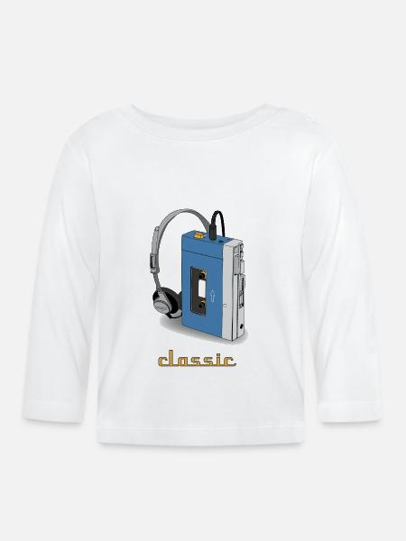 CLASSIC-WALKMAN im Retrodesign, blau - Baby Bio-Langarmshirt - Weiß