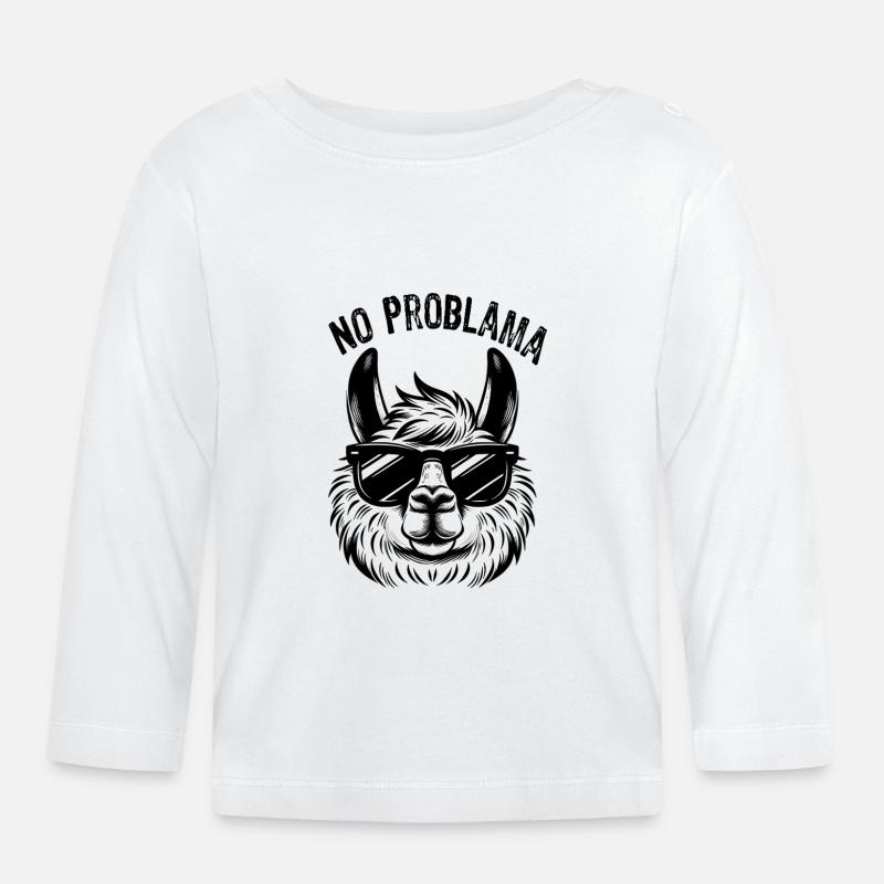 Lama mit Sonnenbrille Grafisch - Baby Bio-Langarmshirt - Weiß