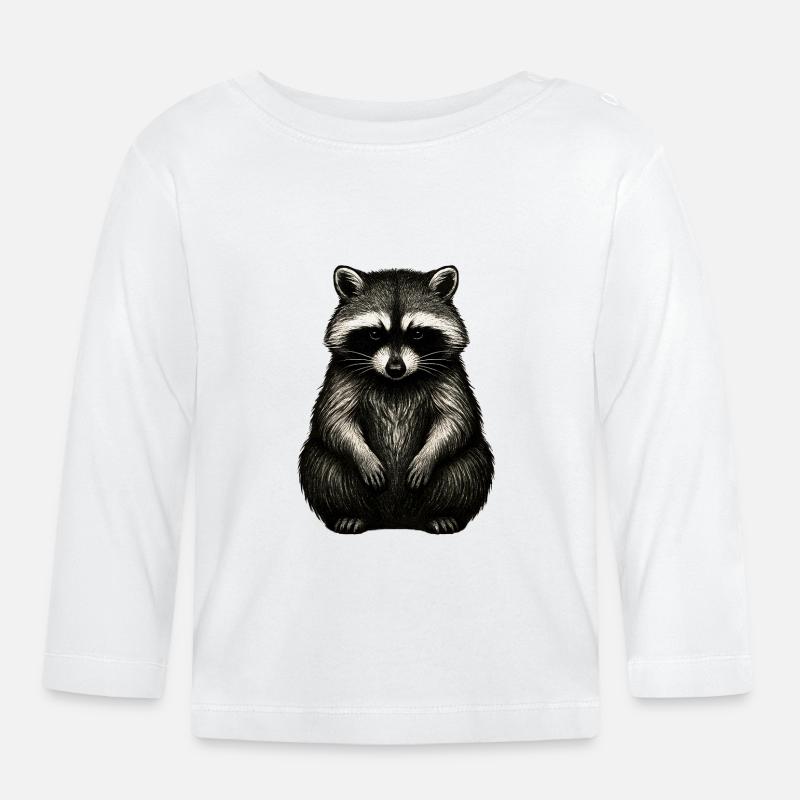 Monochrom Waschbär Print - Baby Bio-Langarmshirt - Weiß