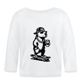 Capy to go | Capybara Skateboard | Kaffee - Baby Bio-Langarmshirt - Weiß - Vorne