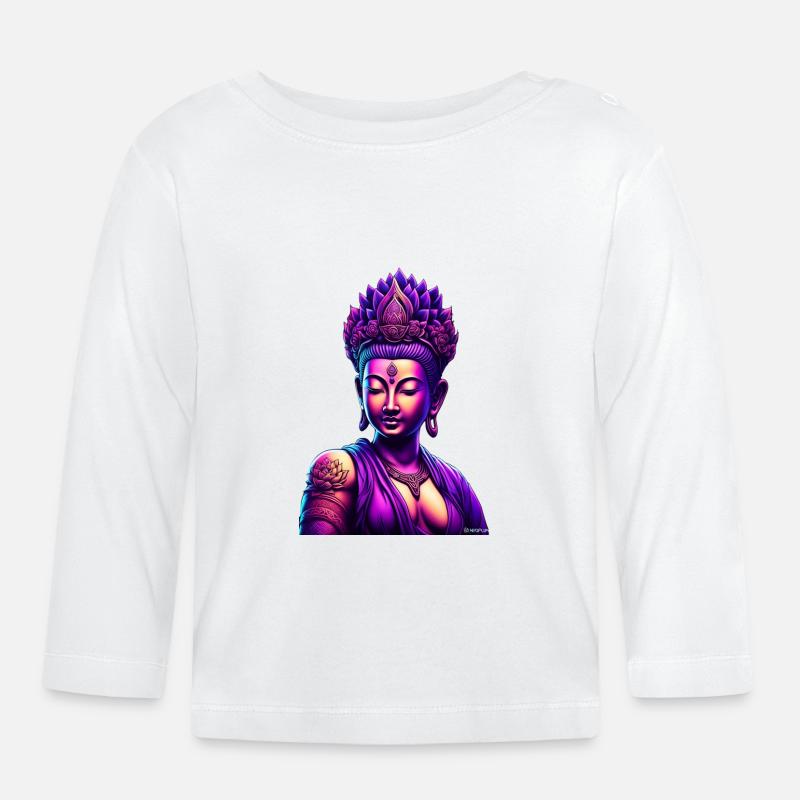 Bouddha néon avec couronne de lotus - T-shirt manches longues bio Bébé - blanc