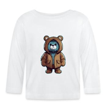 Cooler Teddy Bär mit Jacke - Baby Bio-Langarmshirt - Weiß - Vorne
