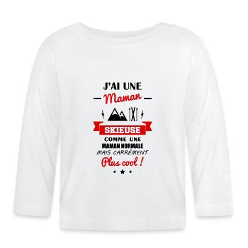 J'ai une maman skieuse, ski, montagne, bébé,cadeau - T-shirt manches longues bio Bébé - blanc - Devant