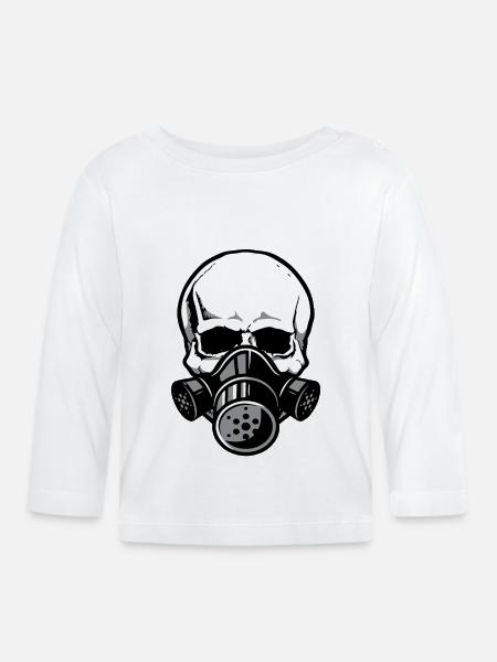 Totenschädel mit Gasmaske - Baby Bio-Langarmshirt - Weiß