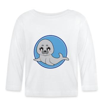 Otarie phoque mignonne - T-shirt manches longues bio Bébé - blanc - Devant