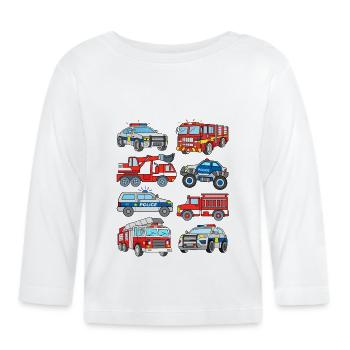 Polizeiautos und Feuerwehrautos - Baby Bio-Langarmshirt - Weiß - Vorne